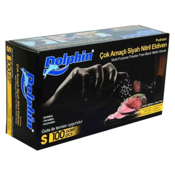 Dolphin Çok Amaçlı Siyah Nitril Eldiven (S)