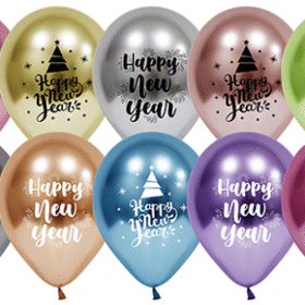 B.E. 12 İnç Baskılı Yılbaşı Happy New Year (1+1) Krom Balon (50'li)